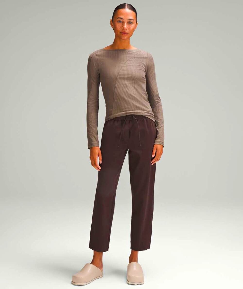 Lululemon Tapered Mid-Rise 7/8 Luxtreme Drawstring Pants Espresso Brown Sz M